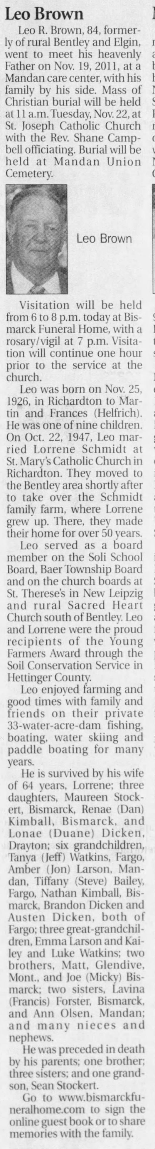Leo Rochus Braun obituary 2011.